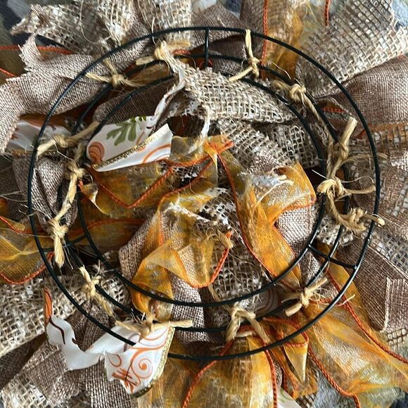 Handmade Fall Autumn Thanksgiving Ribbon Twine Wreath Made on 8” Ring - Picture 5 of 7